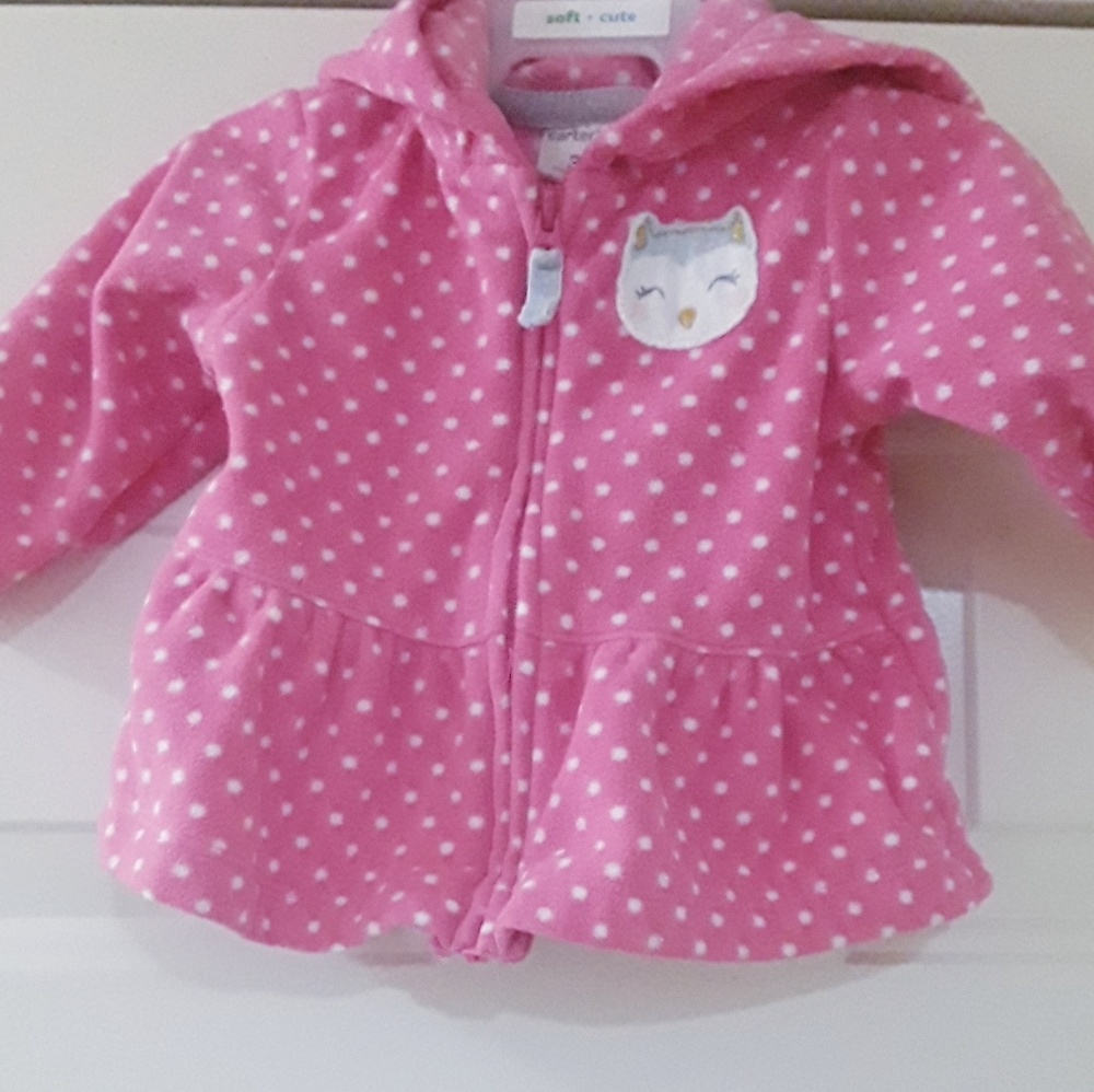 Carters 0-3m pink polka dot fleece jacket